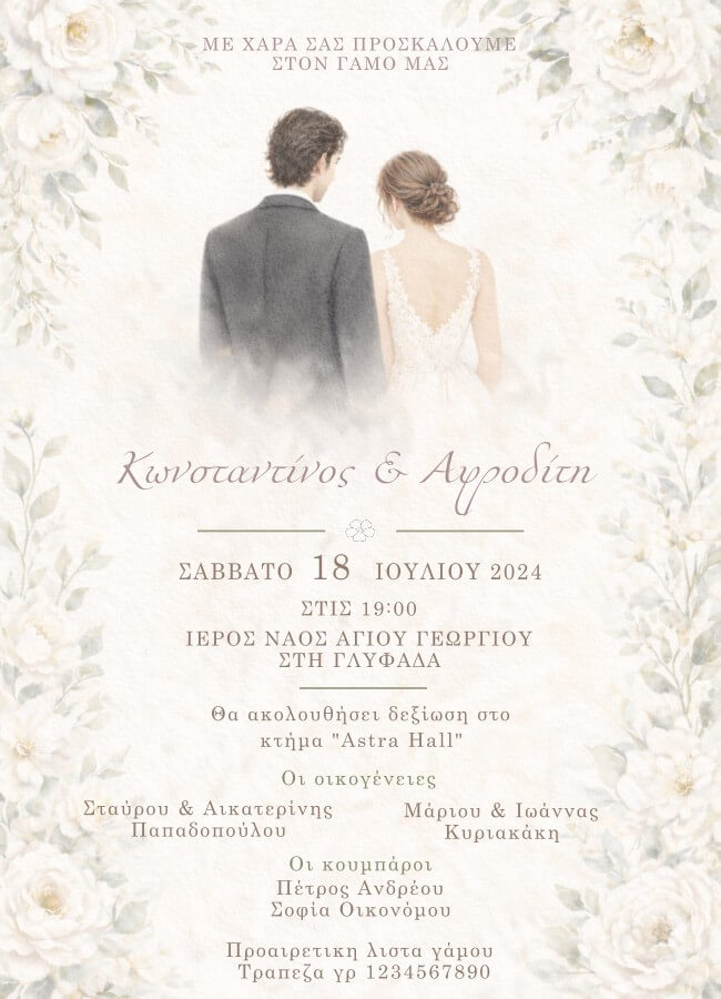 Προσωποποιημένο Προσκλητήριο Γάμου Watercolor με Illustration Ζευγαριού