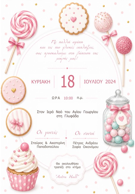 Προσκλητήριο Βάπτισης Candy – Κορίτσι